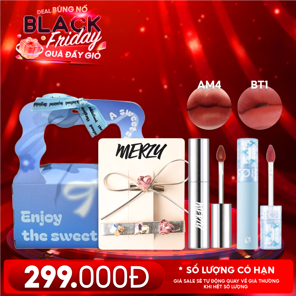 Combo Quà Tặng 20/11: Son Kem Lì Merzy The Glam Mellow Tint + Son Kem Lì FOIF Daily Blur Tint + Kẹp Tóc Merzy + Túi Quà