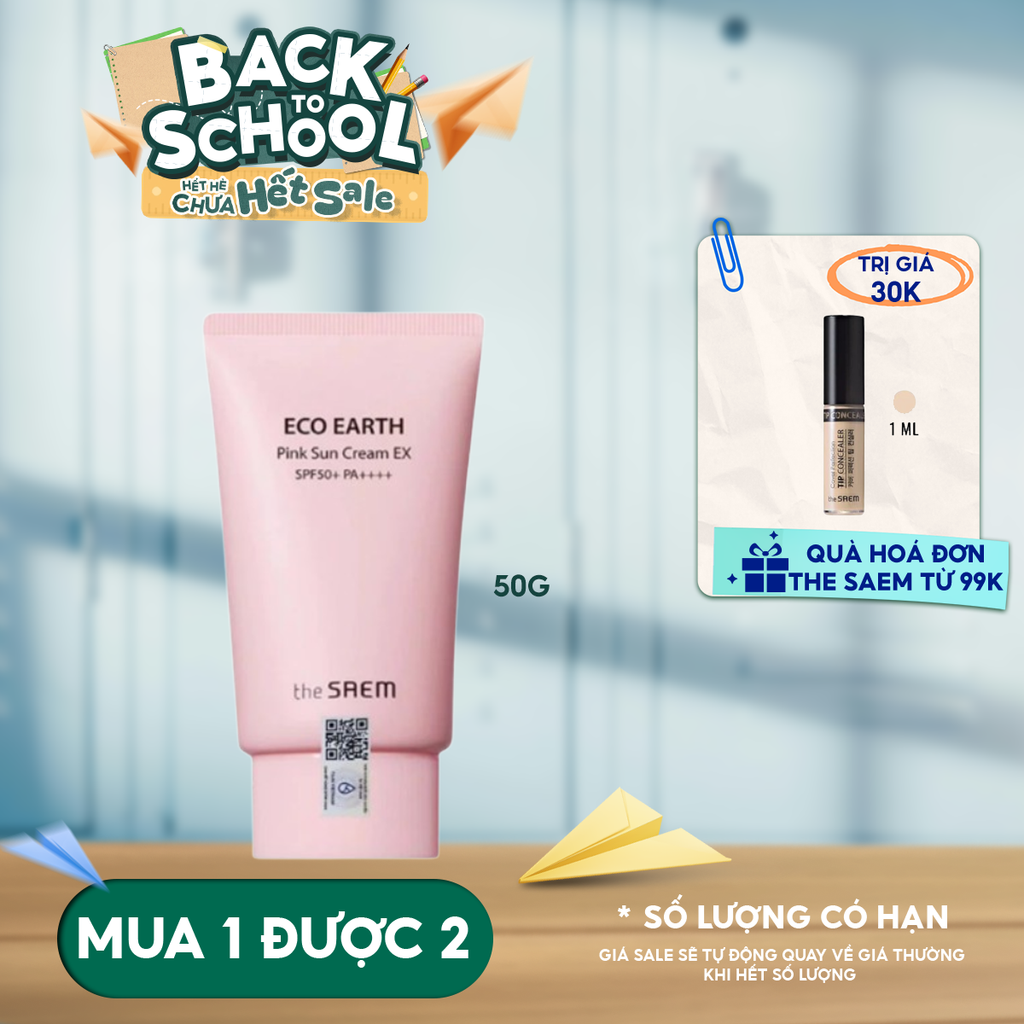 [50g] Kem Chống Nắng The Saem Kiềm Dầu, Nâng Tone Cho Da Sáng Hồng Pink Sun Cream EX SPF50+/PA++++