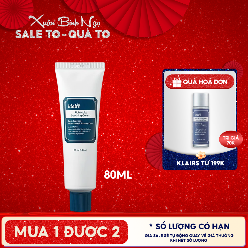 Kem Dưỡng Ẩm Chuyên Sâu Klairs Rich Moist Soothing Cream 80ml