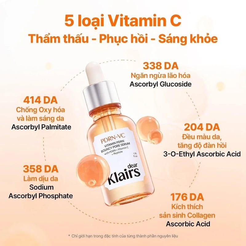 Serum Klairs Hỗ Trợ Làm Sáng Da, Tăng Đàn Hồi Da Vitamin Pdrn Bouncy Pore Serum 35ml