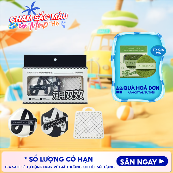  Set 2 Bông Mút Trang Điểm Amortals Căng Bóng, Che Phủ Tốt Dual-A Powder Puff Set (2 Bông Mút+ 1 Hộp Đựng) 