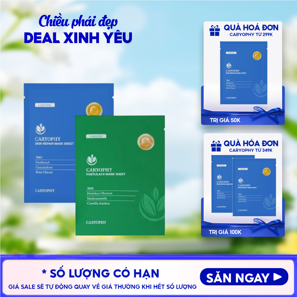 Mặt Nạ Miếng Caryophy Làm Dịu, Hỗ Trợ Phục Hồi Dành Cho Da Dầu Mụn Portulaca Mask Sheet