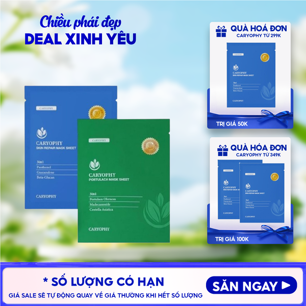  Mặt Nạ Miếng Caryophy Làm Dịu, Hỗ Trợ Phục Hồi Dành Cho Da Dầu Mụn Portulaca Mask Sheet 