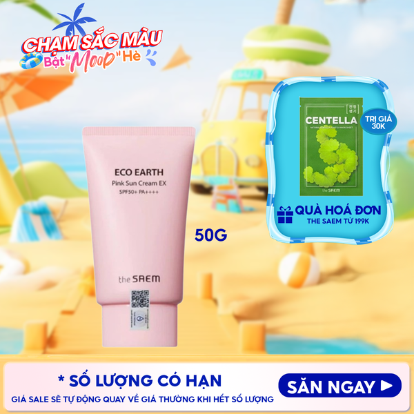  [50g] Kem Chống Nắng The Saem Kiềm Dầu, Nâng Tone Cho Da Sáng Hồng Pink Sun Cream EX SPF50+/PA++++ 