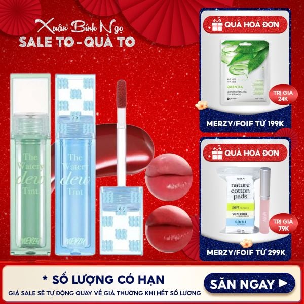  [NEW DEW] Son Tint Bóng Merzy Dạng Thạch, Bền Màu, Lâu Trôi Cho Đôi Môi Căng Mọng, Ẩm Mịn The Watery Dew Tint 