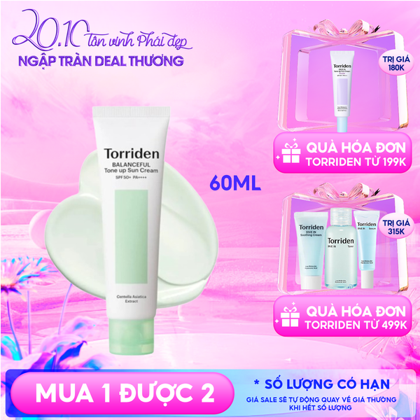  Kem Chống Nắng Torriden Nâng Tone Balanceful Cica Tone Up Sun Cream SPF 50+ PA++++ 