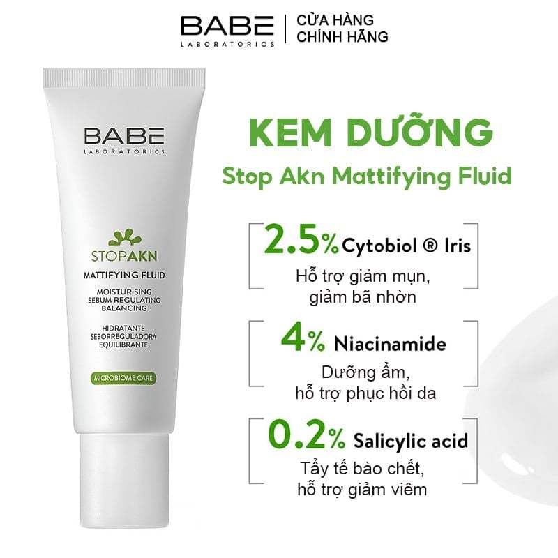 Kem Dưỡng LABORATORIOS BABÉ Kiềm Dầu, Hỗ Trợ Giảm Mụn Stop Akn Mattifying Fluid 50ml