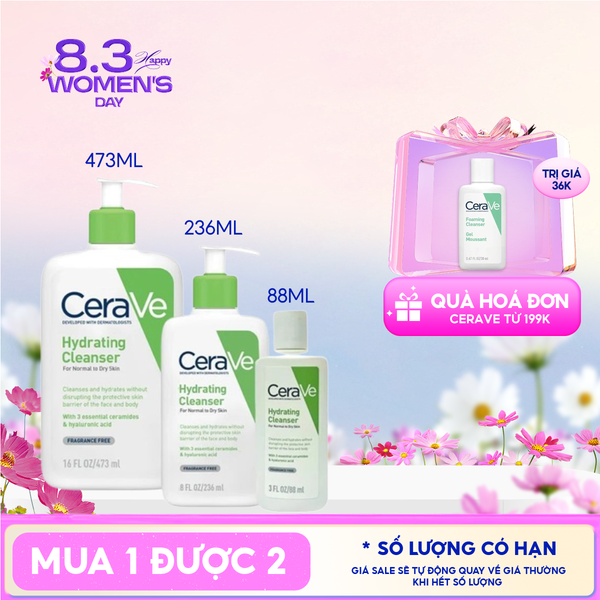  Sữa Rửa Mặt Cerave Dưỡng Ẩm, Làm Sạch Sâu Dành Cho Da Thường & Da Khô Developed With Dermatologists Hydrating Cleanser 