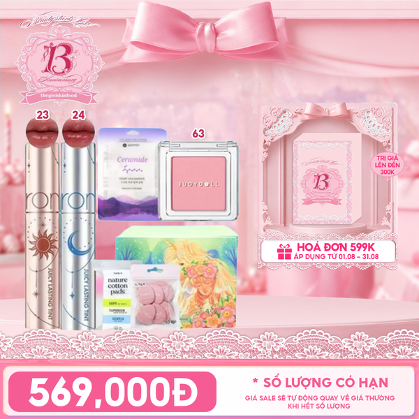 [HỘP QUÀ YÊU THƯƠNG] Son Tint Lì Romand The Juicy Lasting Tint Solunar + Phấn Má Hồng Đơn Sắc Judydoll Blush Powder + Bông Mút Trang Điểm, Tẩy Trang TOOLA + Mặt Nạ Jkosmec + Hộp Quà Ngẫu Nhiên 