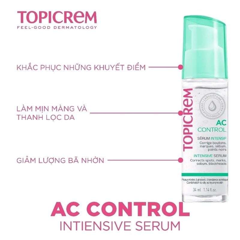 Serum Hỗ Trợ Giảm Mụn, Giảm Bóng Nhờn Cho Da Dầu Mụn Topicrem Ac Control Intensive Serum 34ml