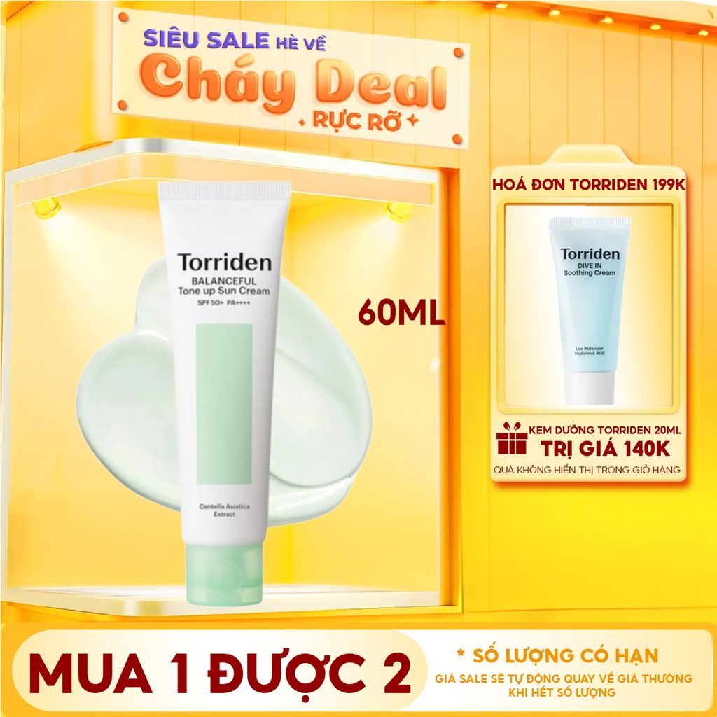 Kem Chống Nắng Torriden Nâng Tone Balanceful Cica Tone Up Sun Cream SPF 50+ PA++++