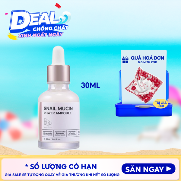  Serum B.O.M Hỗ Trợ Dưỡng Sáng, Mờ Nếp Nhăn Snail Mucin Power Ampoule 30ml 