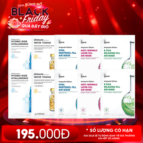 Combo Wonjin 10 Mask: Mặt Nạ Miếng Effect Concentrated Essence Mask + Mặt Nạ Miếng Ampoule Edition Fill Air Mask