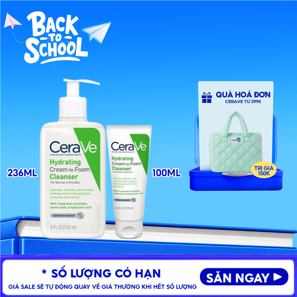  Sữa Rửa Mặt Dạng Kem Cerave Làm Sạch Và Tẩy Trang 2in1 Hydrating Cream-To-Foam Cleanser 