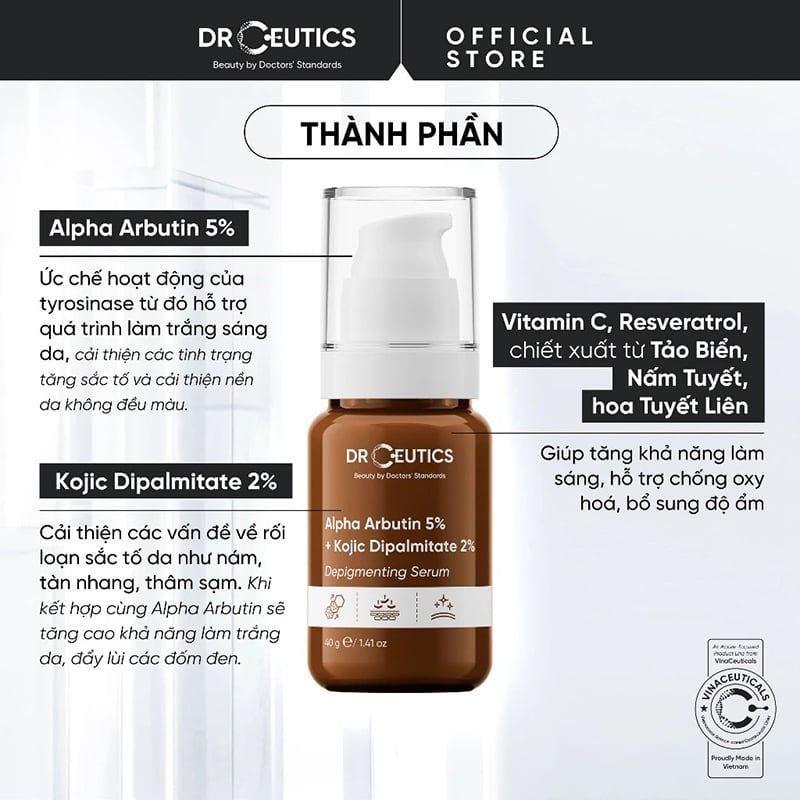 Serum Hỗ Trợ Làm Sáng Da, Giảm Thâm Nám Drceutics Alpha Arbutin 5% + Kojic Dipalmitate 2% Depigmenting Serum 40g