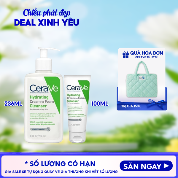  Sữa Rửa Mặt Dạng Kem Cerave Làm Sạch Và Tẩy Trang 2in1 Hydrating Cream-To-Foam Cleanser 