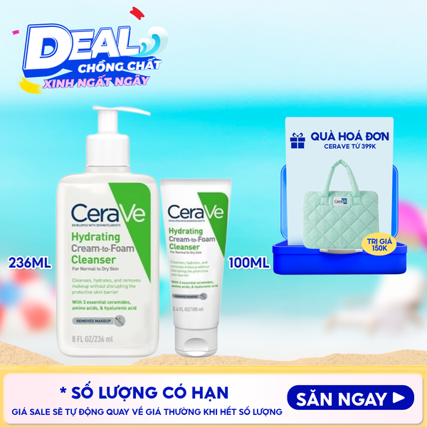  Sữa Rửa Mặt Dạng Kem Cerave Làm Sạch Và Tẩy Trang 2in1 Hydrating Cream-To-Foam Cleanser 