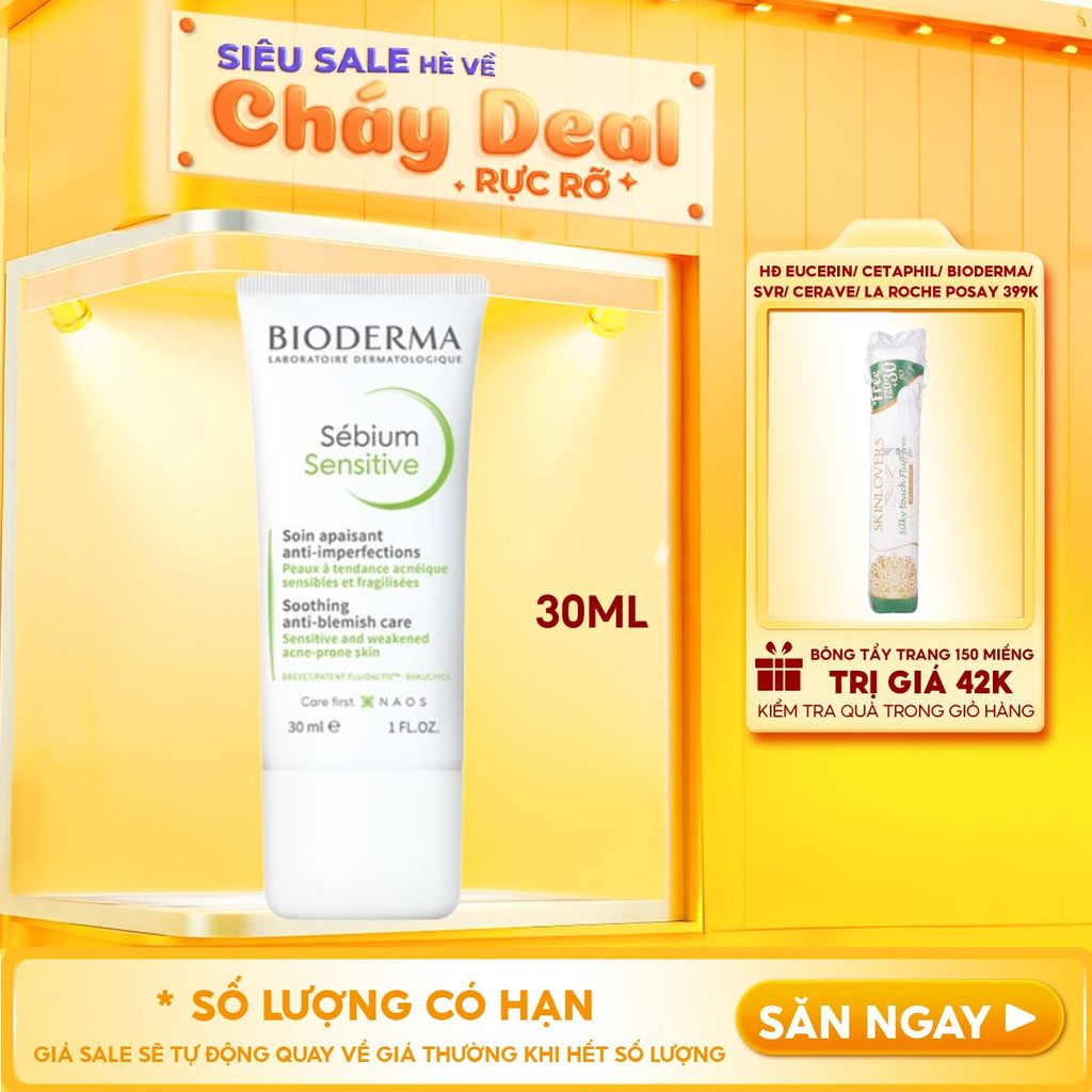 Kem Dưỡng Bioderma Chăm Sóc Da Mụn, Nhạy Cảm Sebium Sensitive 30ml