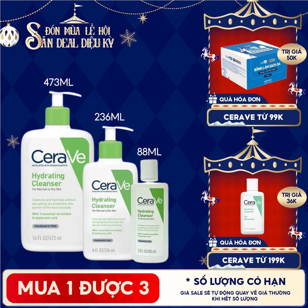 Sữa Rửa Mặt Cerave Dưỡng Ẩm, Làm Sạch Sâu Dành Cho Da Thường & Da Khô Developed With Dermatologists Hydrating Cleanser