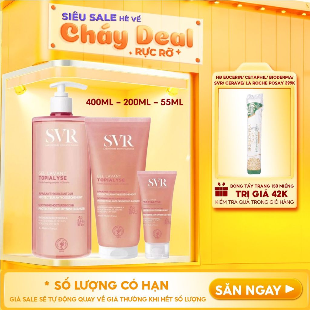 Sữa Rửa Mặt SVR Dạng Gel Không Chứa Xà Phòng Dành Cho Da Khô Topialyse Gel Lavant