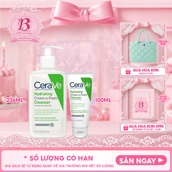  Sữa Rửa Mặt Dạng Kem Cerave Làm Sạch Và Tẩy Trang 2in1 Hydrating Cream-To-Foam Cleanser 