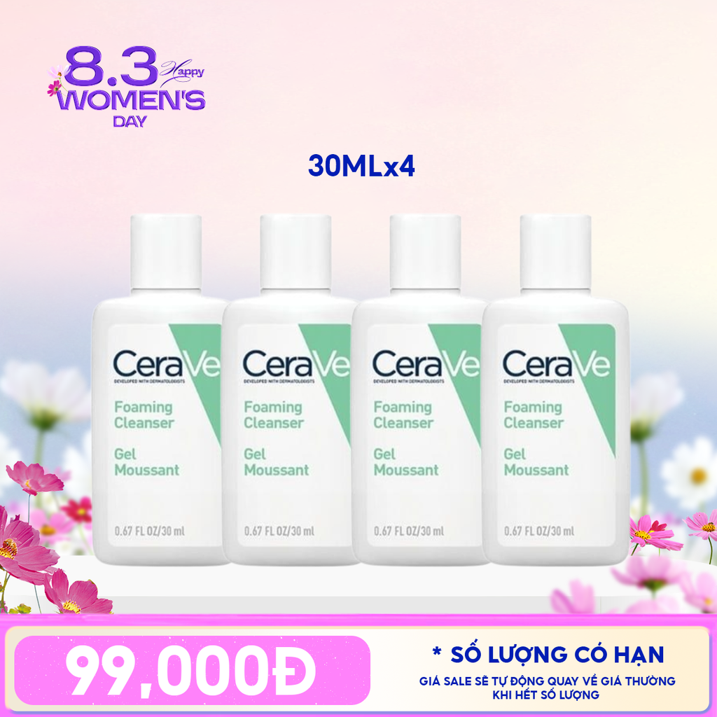 [HOT] Sữa Rửa Mặt Sạch Sâu Da Dầu Cerave Developed With Dermatologists Foaming Cleanser 30ML