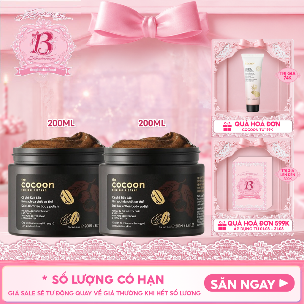 Tẩy Da Chết Body Cocoon Làm Đều Màu Da Và Dưỡng Mịn Da Chiết Xuất Cà Phê Dak Lak, Đường Thốt Nốt An Giang Body Polish