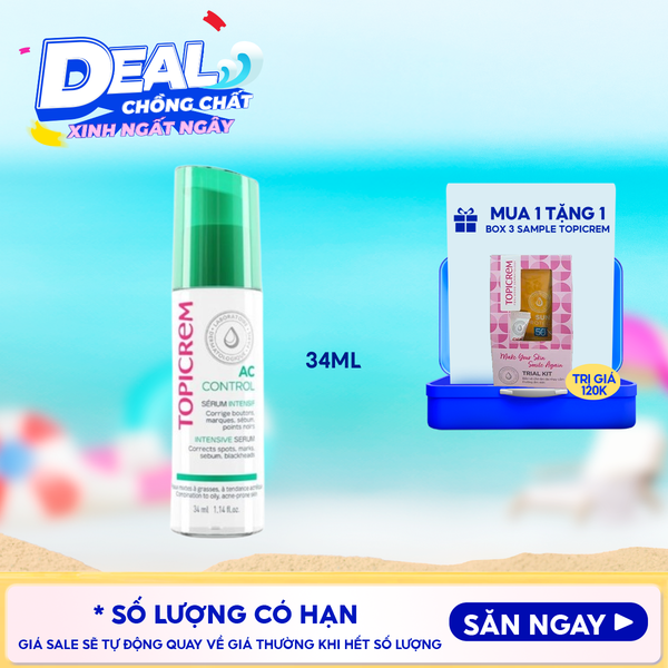  Serum Topicrem Hỗ Trợ Giảm Mụn, Giảm Bóng Nhờn Cho Da Dầu Mụn Ac Control Intensive Serum 34ml 