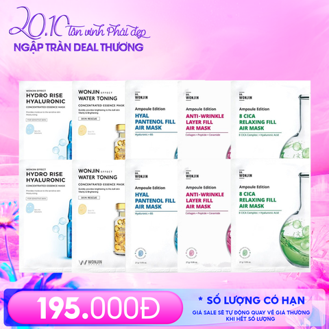Combo Wonjin 10 Mask: Mặt Nạ Miếng Effect Concentrated Essence Mask + Mặt Nạ Miếng Ampoule Edition Fill Air Mask