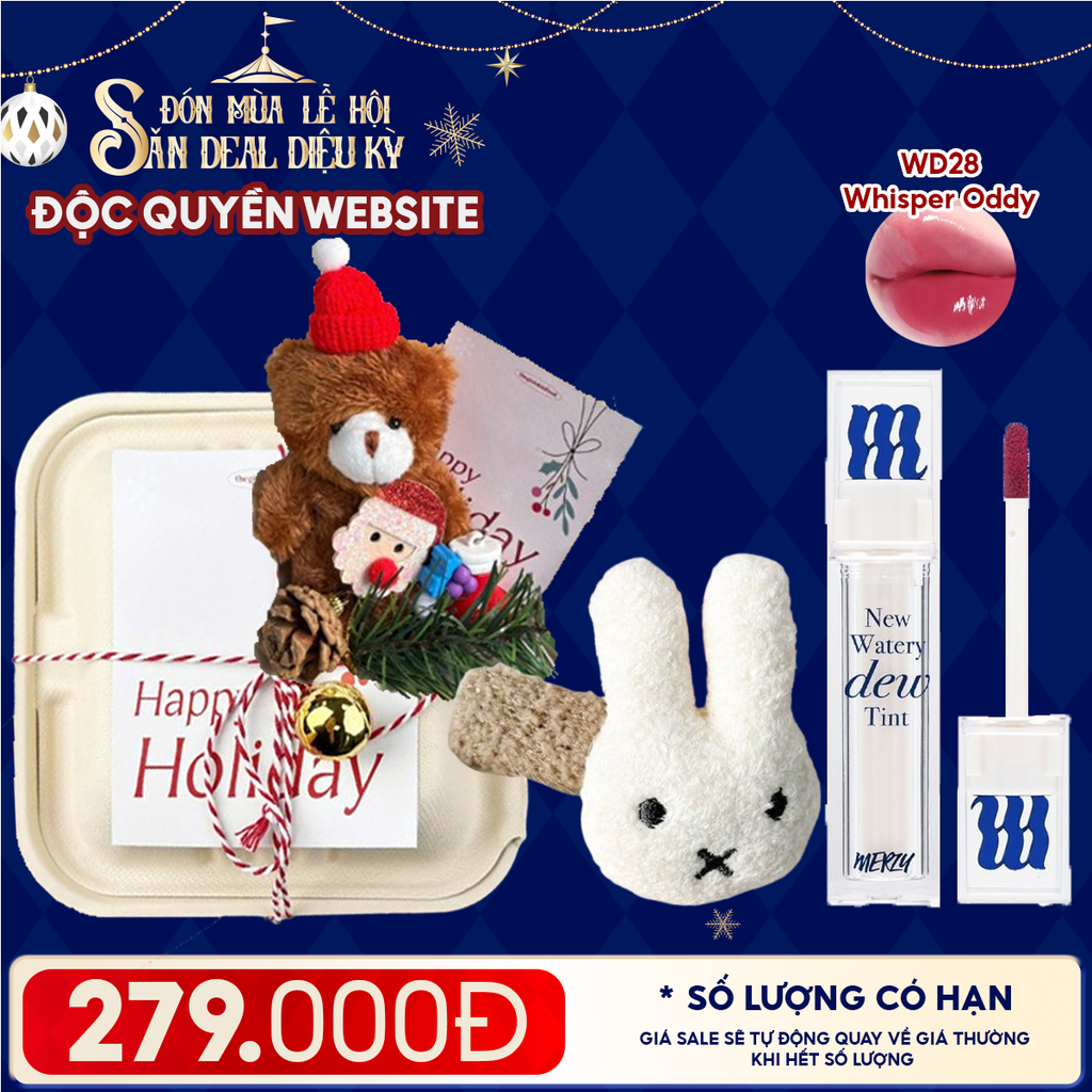 Hộp Quà Giáng Sinh: Son Merzy + Kẹp Tóc Ngẫu Nhiên + Set Quà Gấu + Hộp Bã Mía