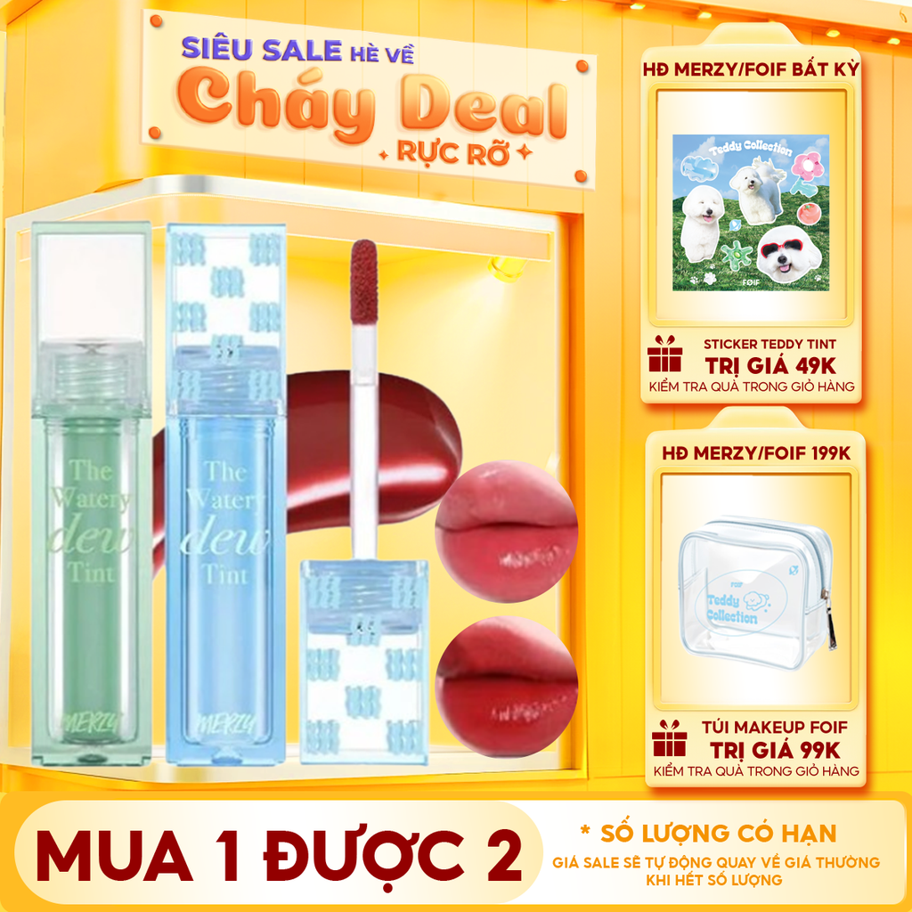 [New][NEW DEW] Son Tint Bóng Merzy Dạng Thạch, Bền Màu, Lâu Trôi Cho Đôi Môi Căng Mọng, Ẩm Mịn The Watery Dew Tint