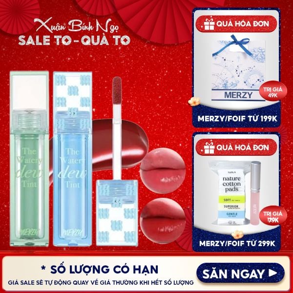  [NEW DEW] Son Tint Bóng Merzy Dạng Thạch, Bền Màu, Lâu Trôi Cho Đôi Môi Căng Mọng, Ẩm Mịn The Watery Dew Tint 