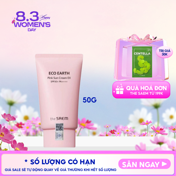  [50g] Kem Chống Nắng The Saem Kiềm Dầu, Nâng Tone Cho Da Sáng Hồng Pink Sun Cream EX SPF50+/PA++++ 