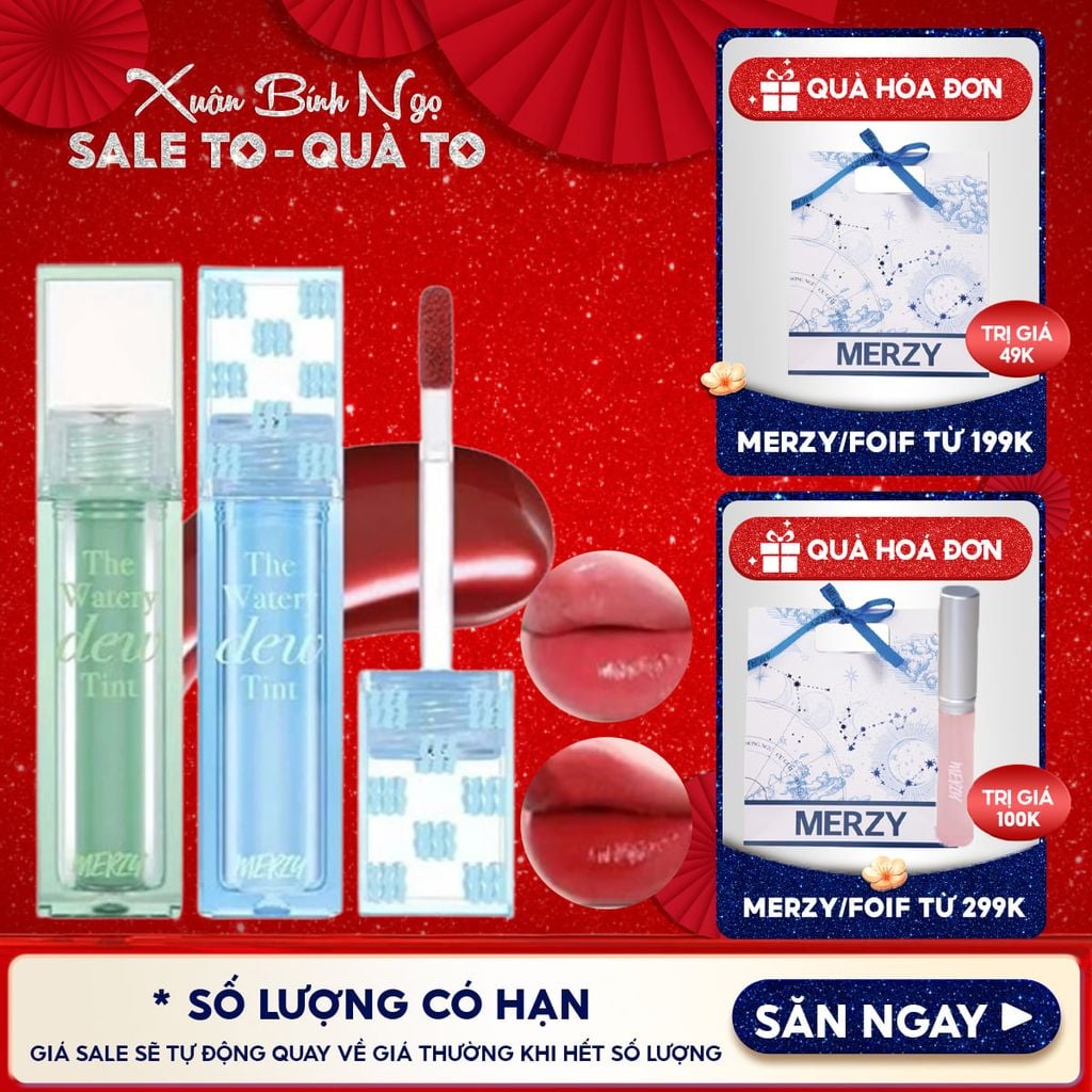 [NEW DEW] Son Tint Bóng Merzy Dạng Thạch, Bền Màu, Lâu Trôi Cho Đôi Môi Căng Mọng, Ẩm Mịn The Watery Dew Tint
