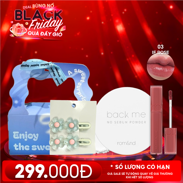  Combo Quà Tặng 20/11: Phấn Phủ Dạng Bột Romand Back Me No Sebum + Son Tint Bóng Romand Dewyful Water Tint  + Kẹp Tóc + Túi Quà 