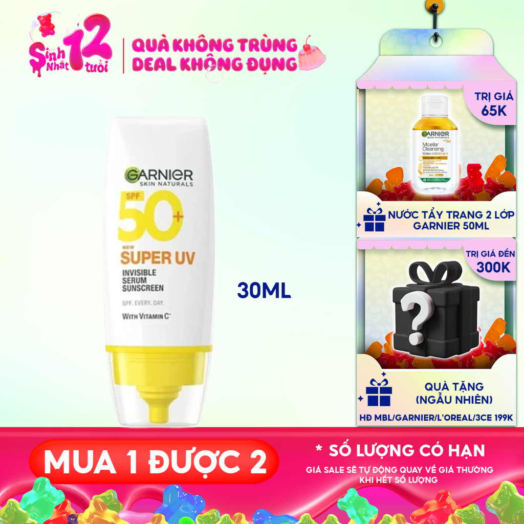 Serum Chống Nắng Garnier Mỏng Nhẹ Skin Naturals Super UV Invisible Serum Sunscreen SPF50+/PA++++