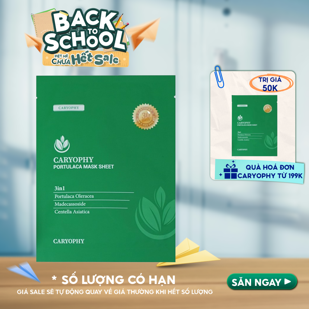 Mặt Nạ Miếng Caryophy Làm Dịu, Hỗ Trợ Phục Hồi Dành Cho Da Dầu Mụn Portulaca Mask Sheet