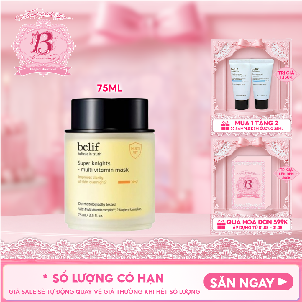 Mặt Nạ Ngủ Belif Dưỡng Ẩm & Hỗ Trợ Phục Hồi Da Chuyên Sâu Super Knights - Multi Vitamin Mask 75ml