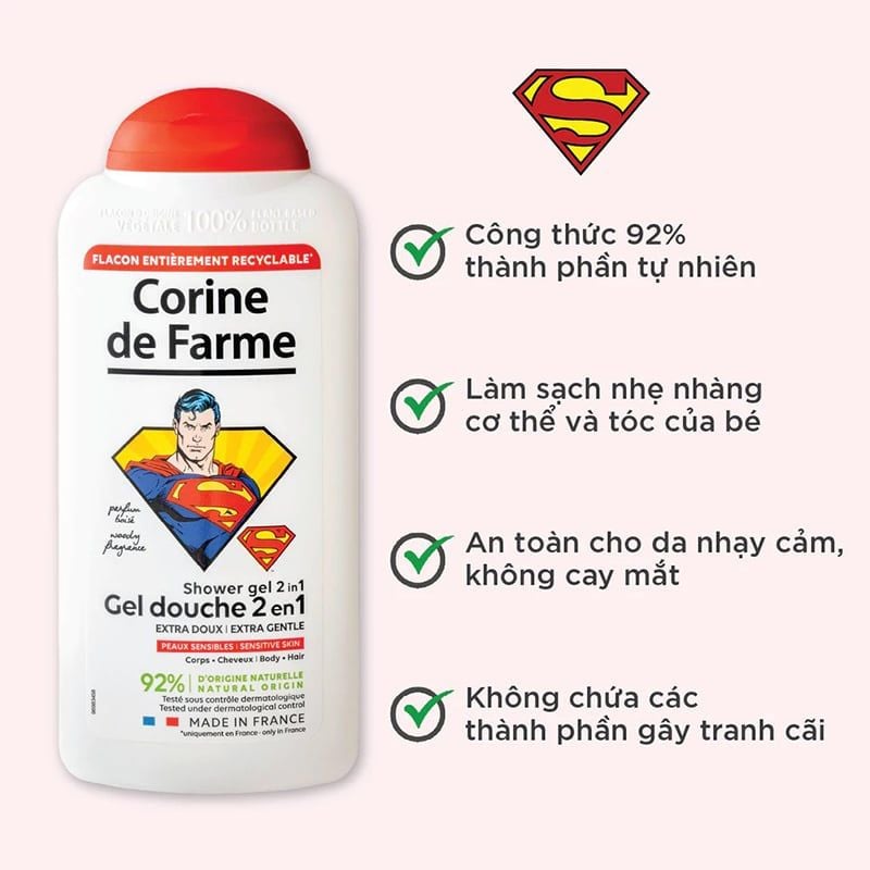 Sữa Tắm Và Gội Cho Bé Corine de Farme Shower Gel 2in1
