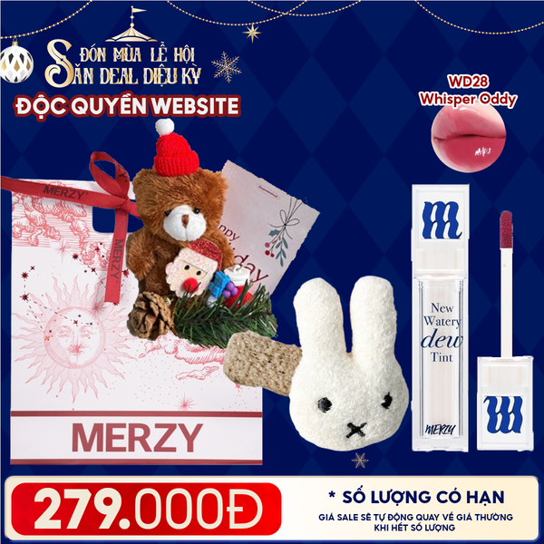  Túi Quà Giáng Sinh: Son Merzy + Kẹp Tóc Ngẫu Nhiên + Set Quà Gấu + Túi Giấy Merzy Holiday 