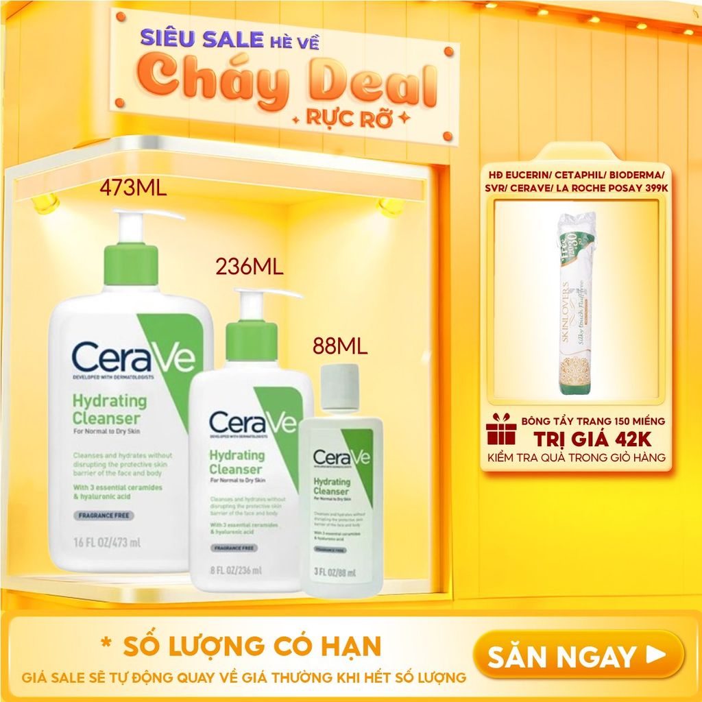 Sữa Rửa Mặt Cerave Dưỡng Ẩm, Làm Sạch Sâu Dành Cho Da Thường & Da Khô Developed With Dermatologists Hydrating Cleanser