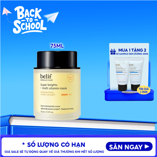  Mặt Nạ Ngủ Belif Dưỡng Ẩm & Hỗ Trợ Phục Hồi Da Chuyên Sâu Super Knights - Multi Vitamin Mask 75ml 