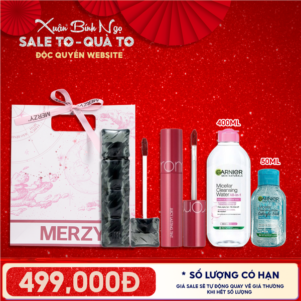 Túi Quà Tặng 499K: 1 Son Merzy + 1 Son Romand + 1 Nước Tẩy Trang 400ml + 1 Nước Tẩy Trang Minisize + Túi 