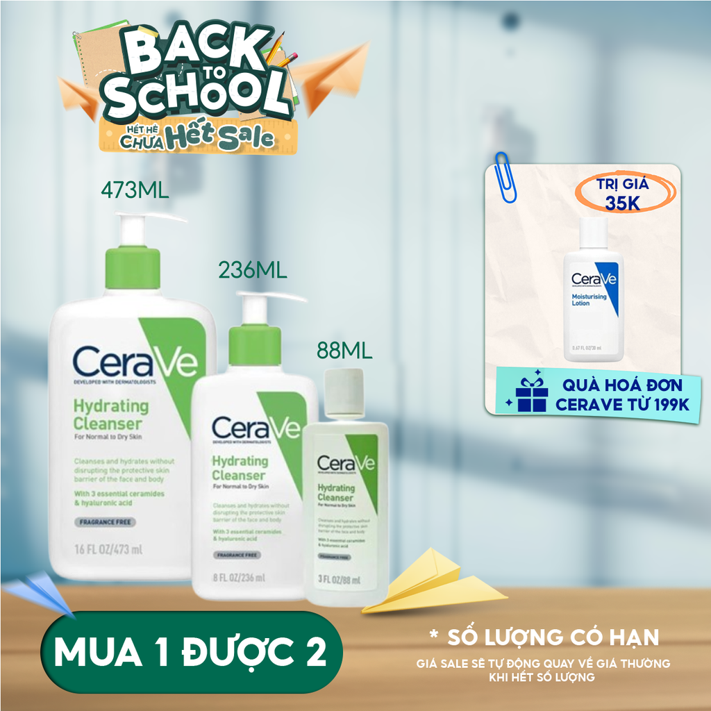 Sữa Rửa Mặt Cerave Dưỡng Ẩm, Làm Sạch Sâu Dành Cho Da Thường & Da Khô Developed With Dermatologists Hydrating Cleanser
