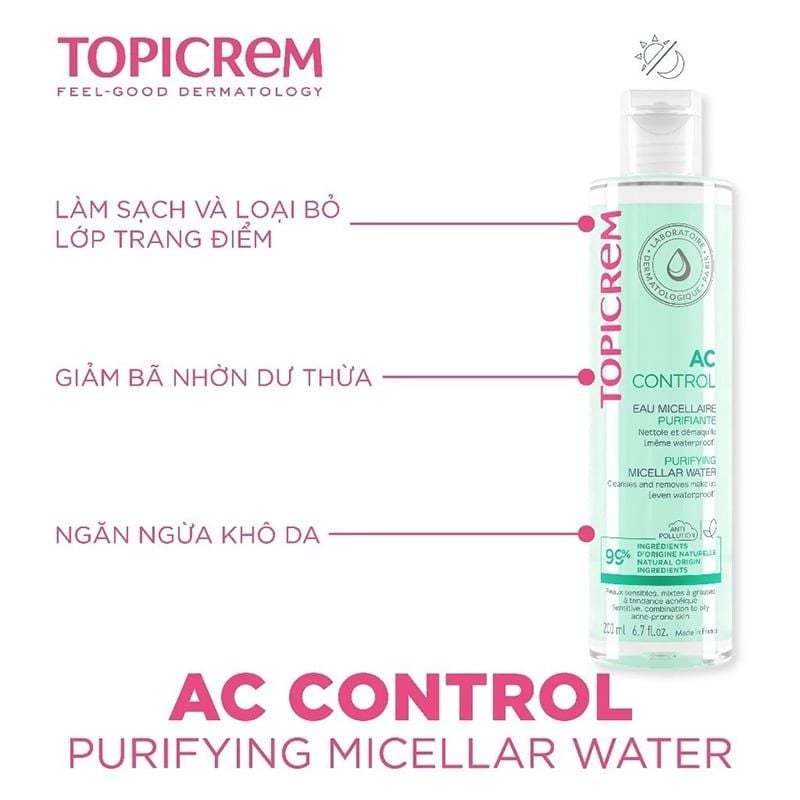 Nước Tẩy Trang Cho Da Dầu Mụn Topicrem Ac Control Purifying Micellar Water 400ml