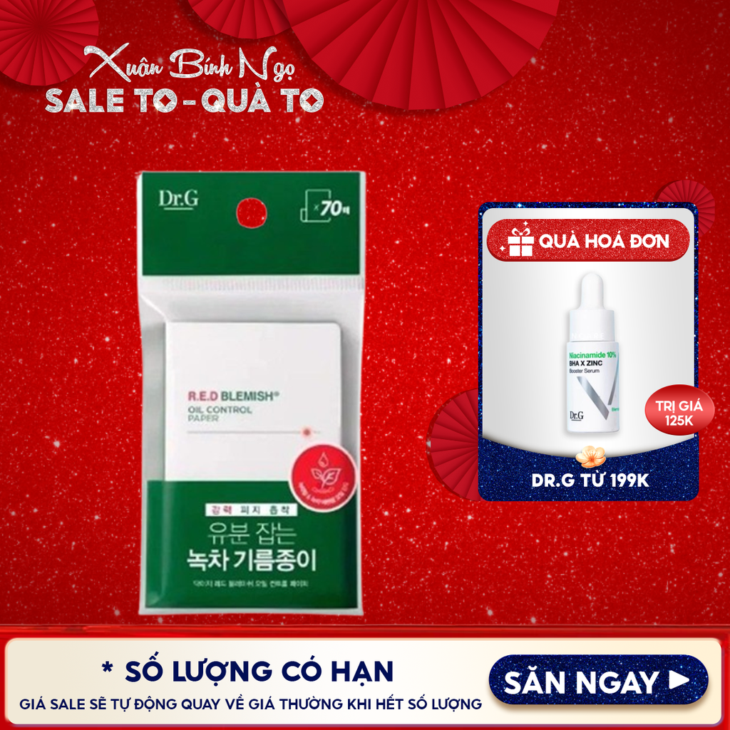 [70 tờ] Giấy Thấm Dầu Dr.G Hỗ Trợ Kiểm Soát Dầu Nhờn Dành Cho Da Nhạy Cảm R.E.D Blemish Oil Control Paper