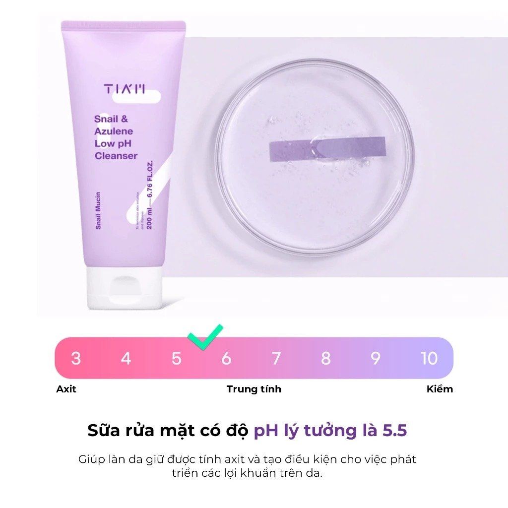 Sữa Rửa Mặt Tiam Ốc Sên Làm Dịu, Hỗ Trợ Phục Hồi Da Snail & Azulene Low pH Cleanser 200ml