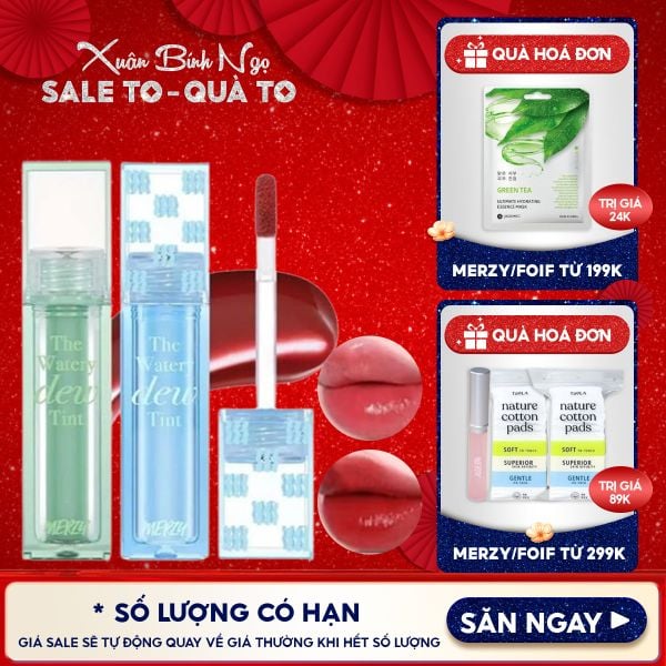  [NEW DEW] Son Tint Bóng Merzy Dạng Thạch, Bền Màu, Lâu Trôi Cho Đôi Môi Căng Mọng, Ẩm Mịn The Watery Dew Tint 