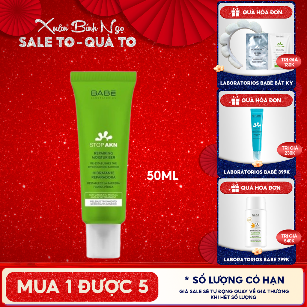 Kem Dưỡng LABORATORIOS BABÉ Hỗ Trợ Phục Hồi Cho Da Mụn Stop Akn Repairing Moisturiser 50ml