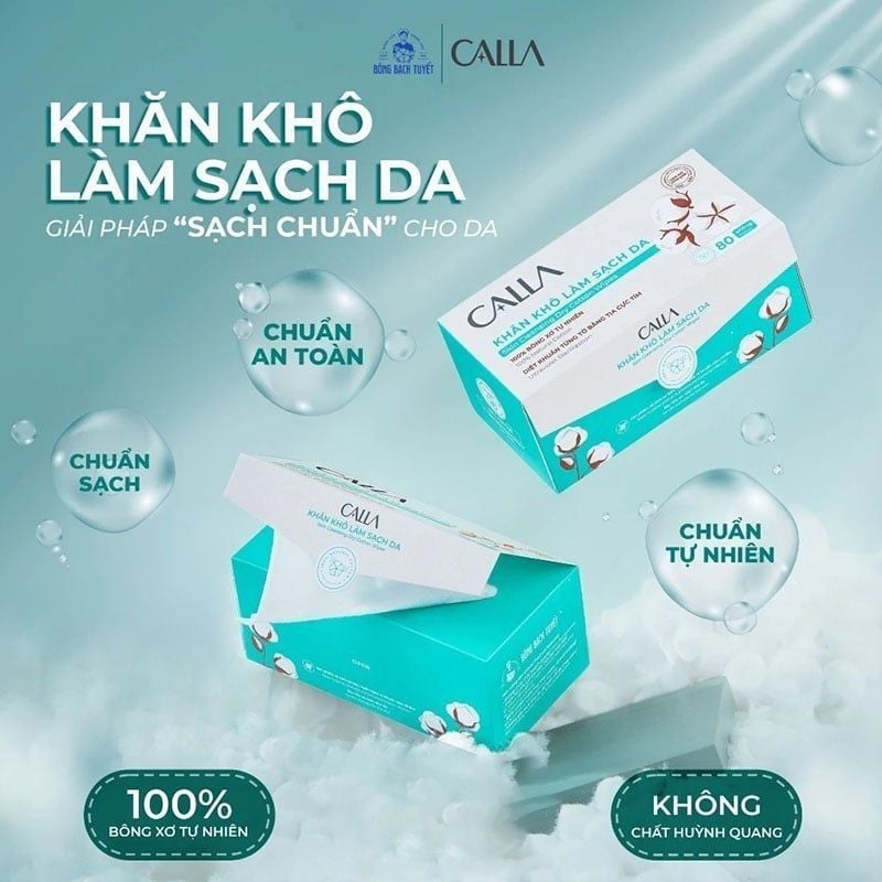 Khăn Khô Bông Bạch Tuyết Làm Sạch Da Calla 80 Miếng/Hộp